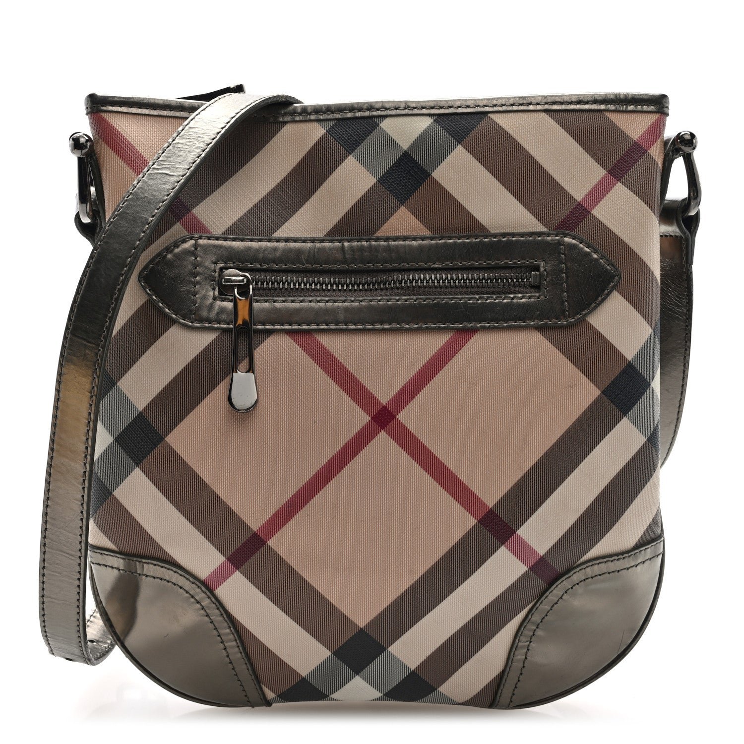 Burberry Patent Nova Check Dryden Crossbody Bag Pewter