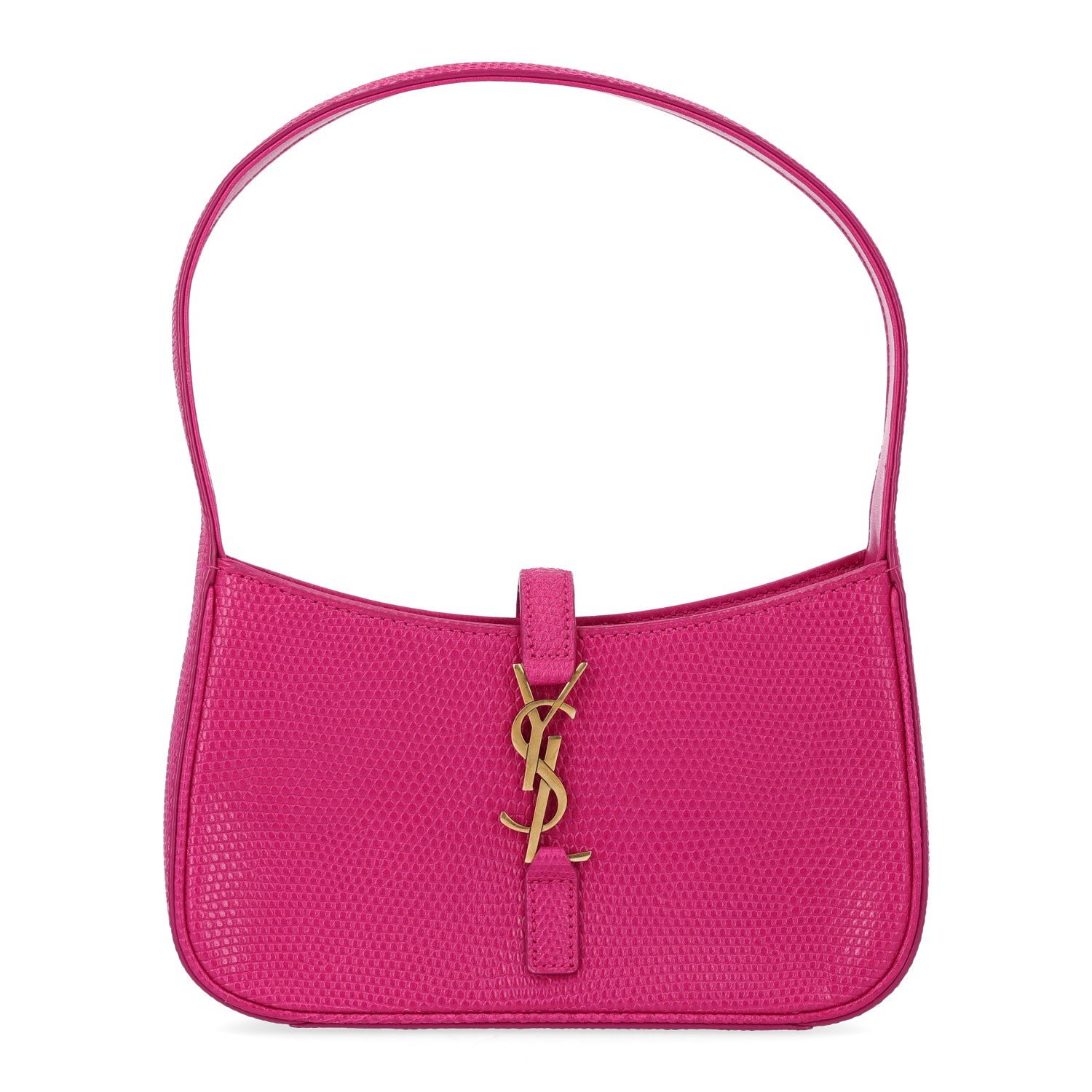 Saint Laurent Calfskin Lizard Embossed Le 5 A 7 Mini Hobo Acid Pink