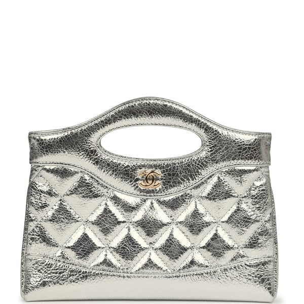 Chanel 31 Clutch with Chain Silver Metallic Calfskin Gold Hardware