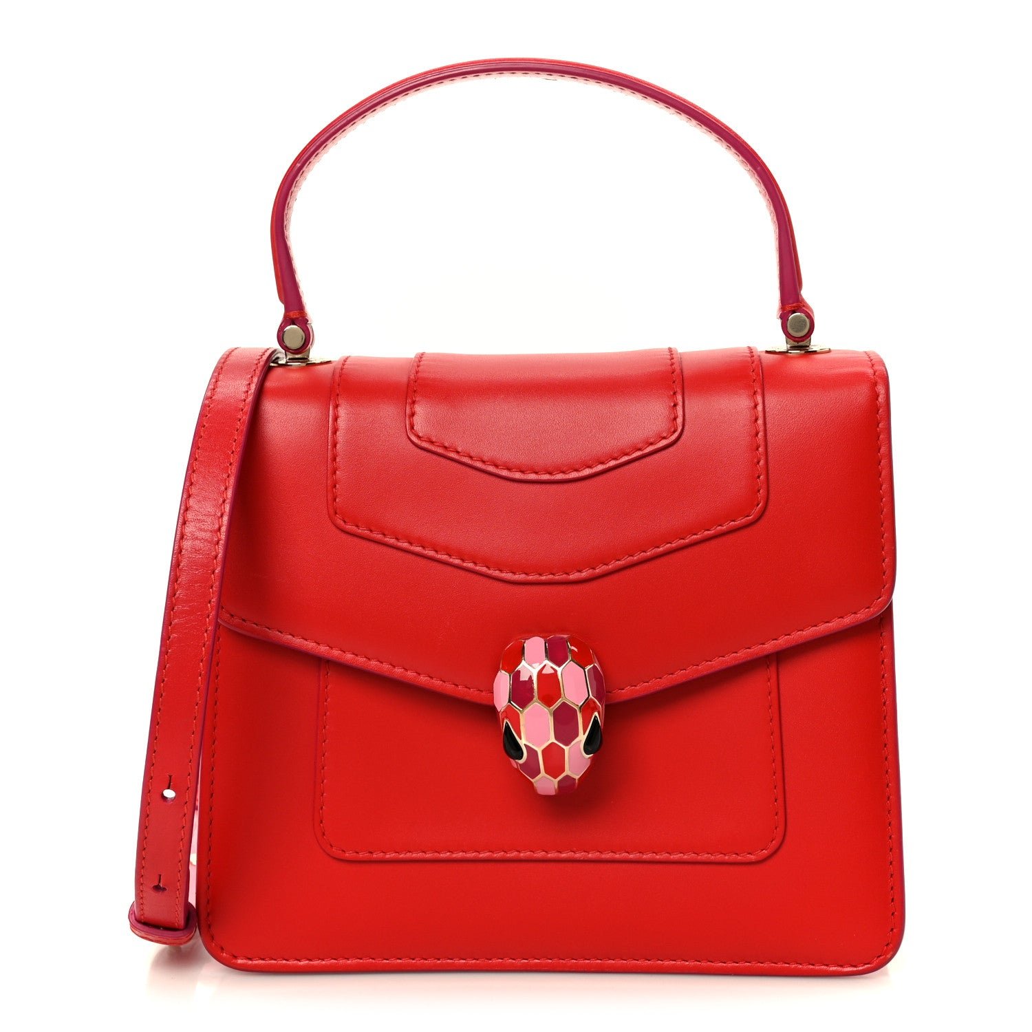 Bulgari Calfskin Serpenti Forever Top Handle Red