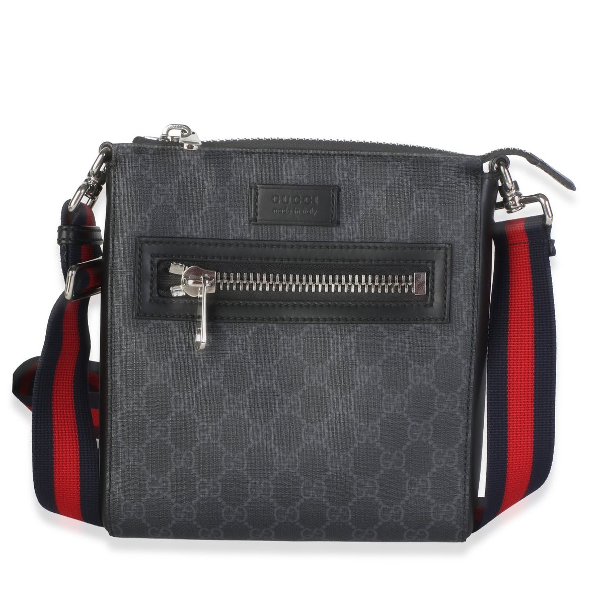 Black Grey GG Supreme Canvas Web Small Flat Messenger Bag
