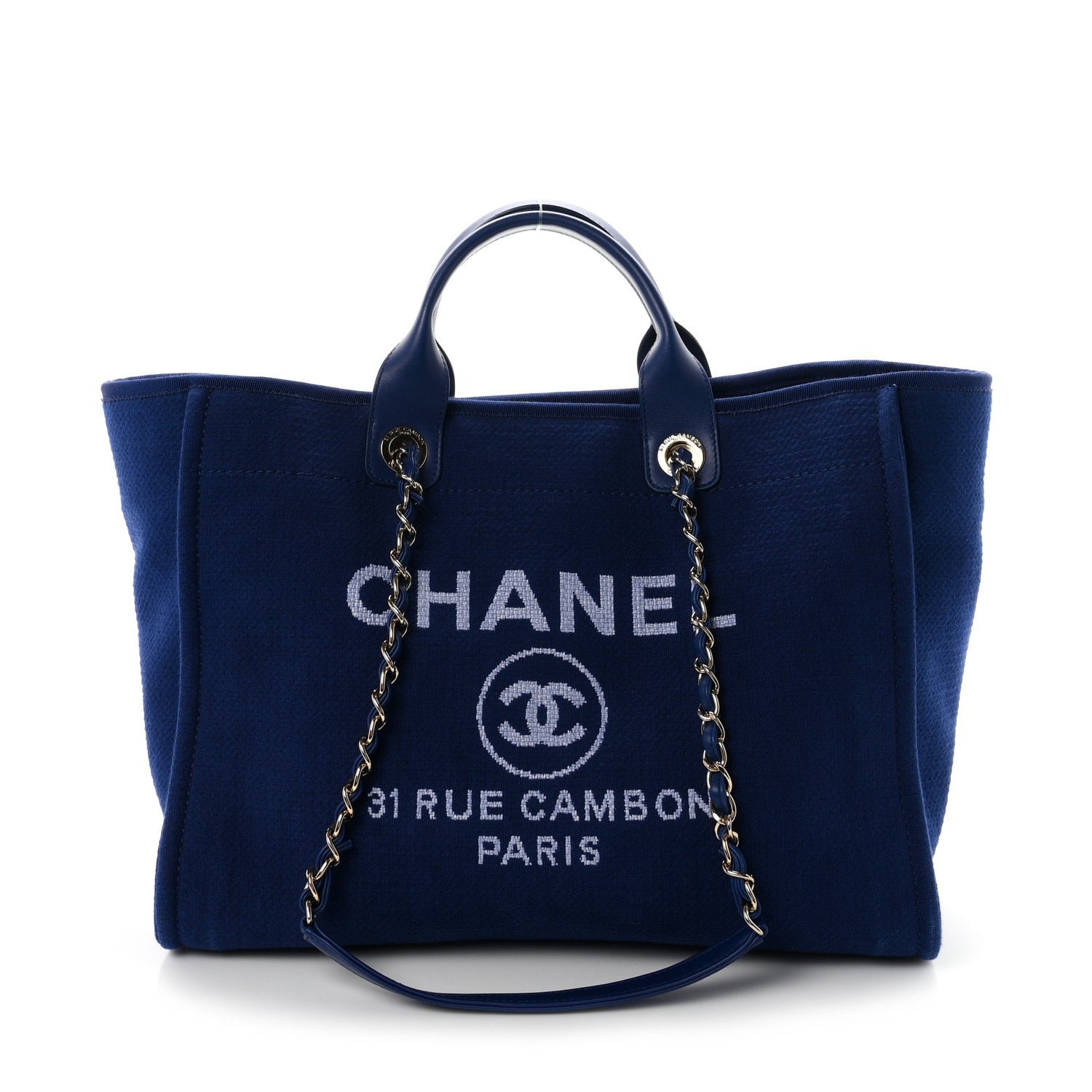 Chanel Mixed Fibers Calfskin Medium Deauville Tote Dark Blue