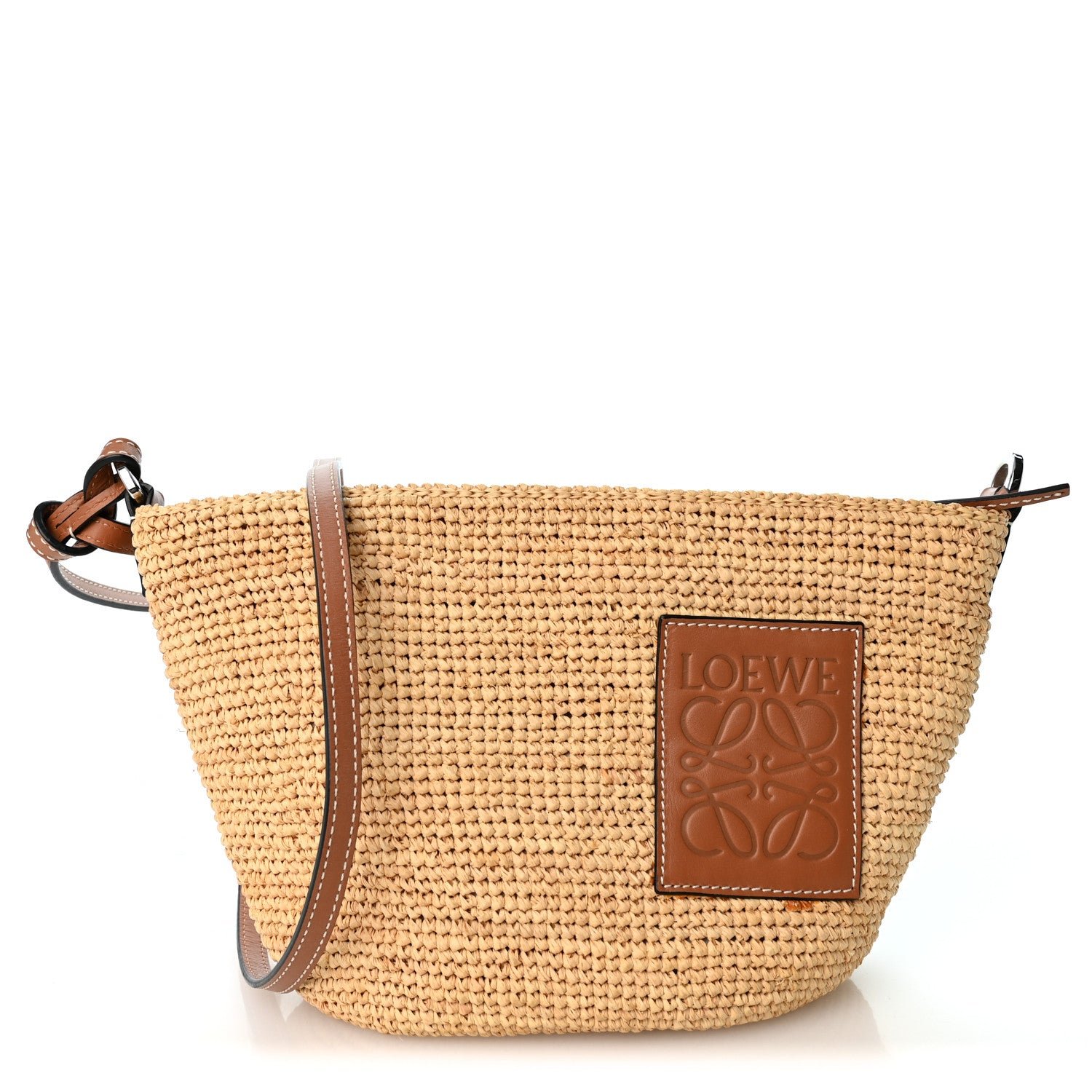 Loewe Calfskin Raffia Slit Pochette Bag Natural Tan