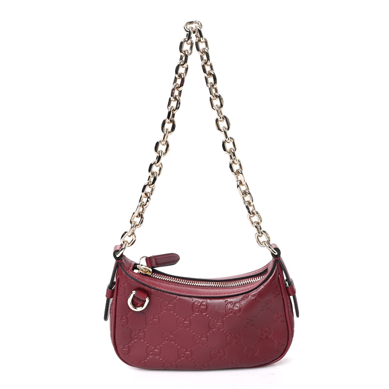 Gucci GG Calfskin Embossed Emblem Mini Shoulder Bag Rosso Ancora