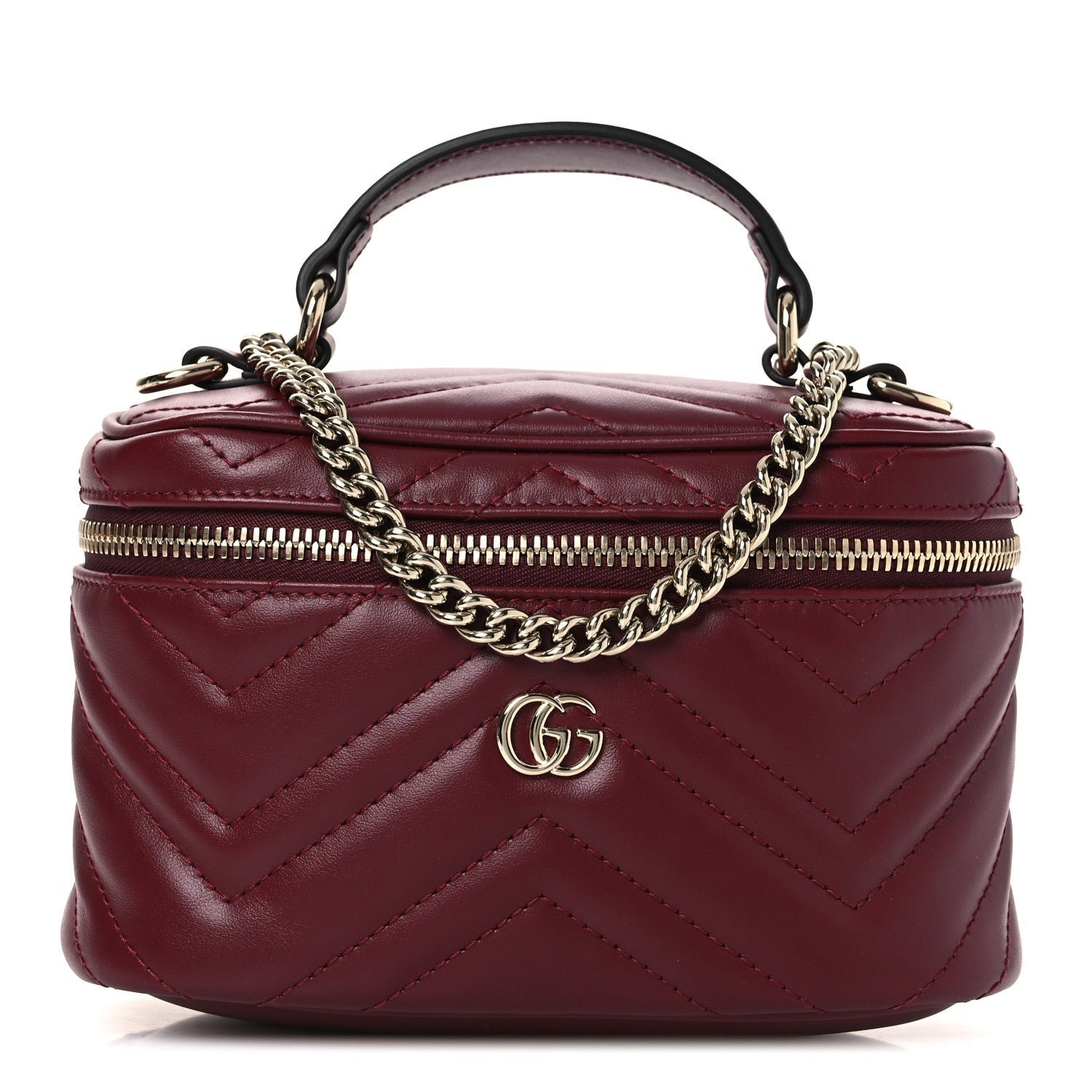 Gucci Calfskin Matelasse GG Marmont Vanity Cosmetic Case Burgundy