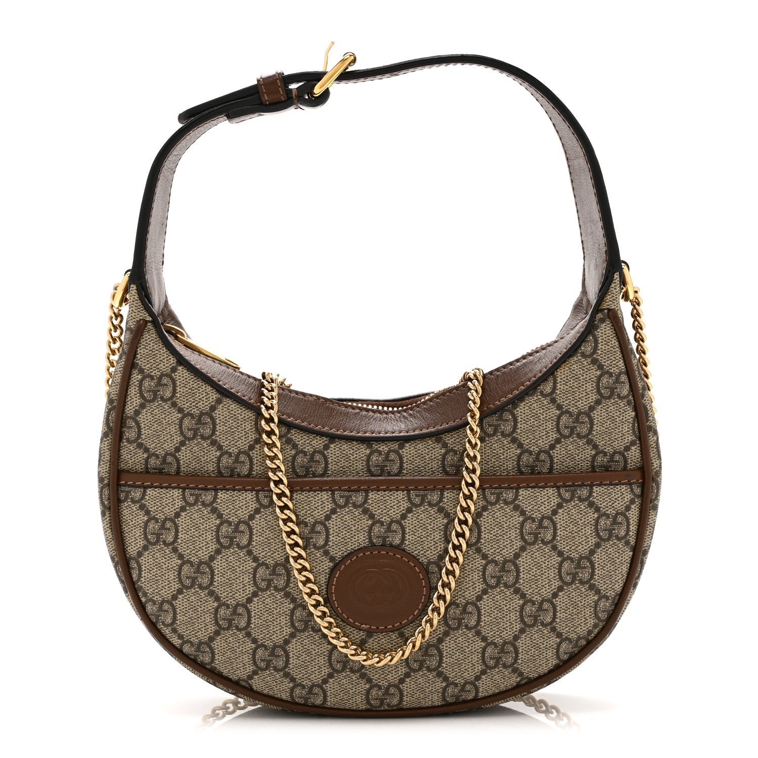 Gucci GG Supreme Monogram Azalea Calfskin Mini Retro Interlocking G Half Moon Bag Beige Ebony Brown Sugar