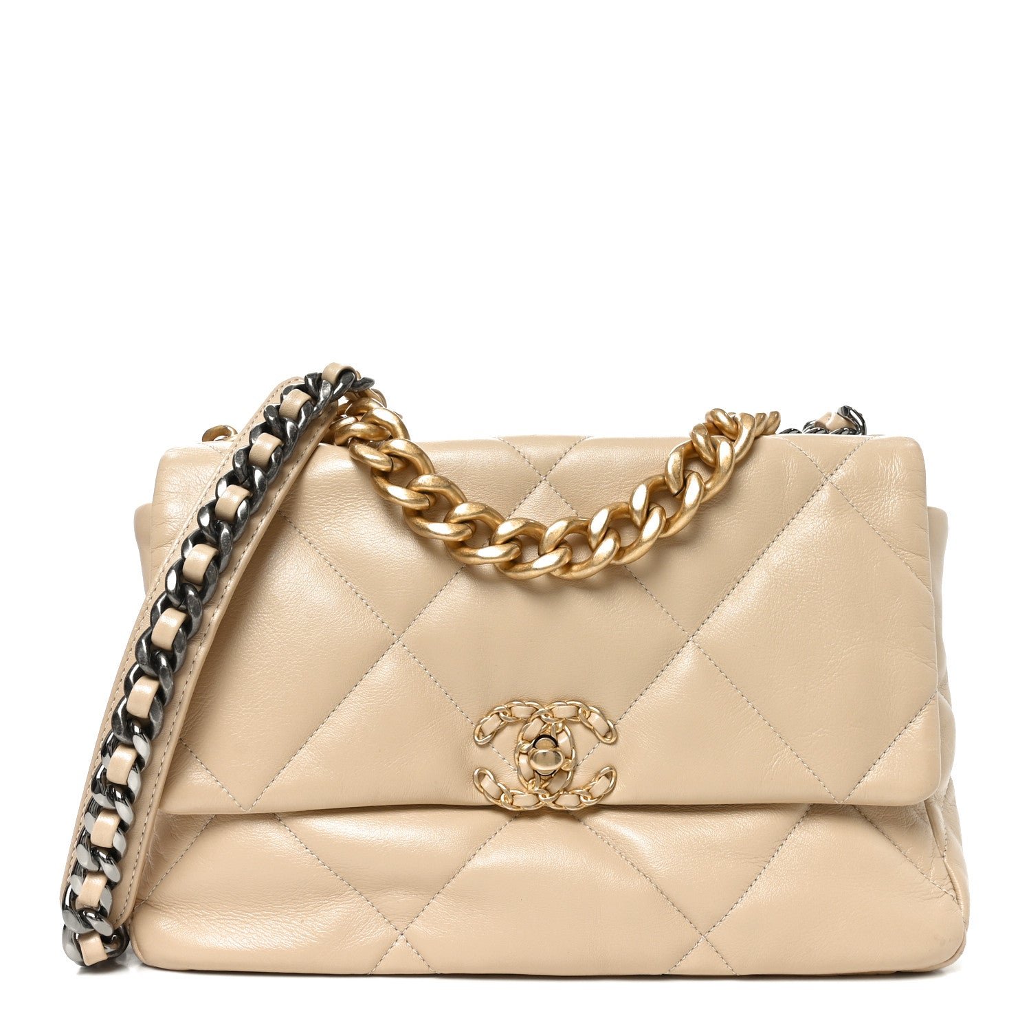 Chanel Lambskin Quilted Large Chanel 19 Flap Beige