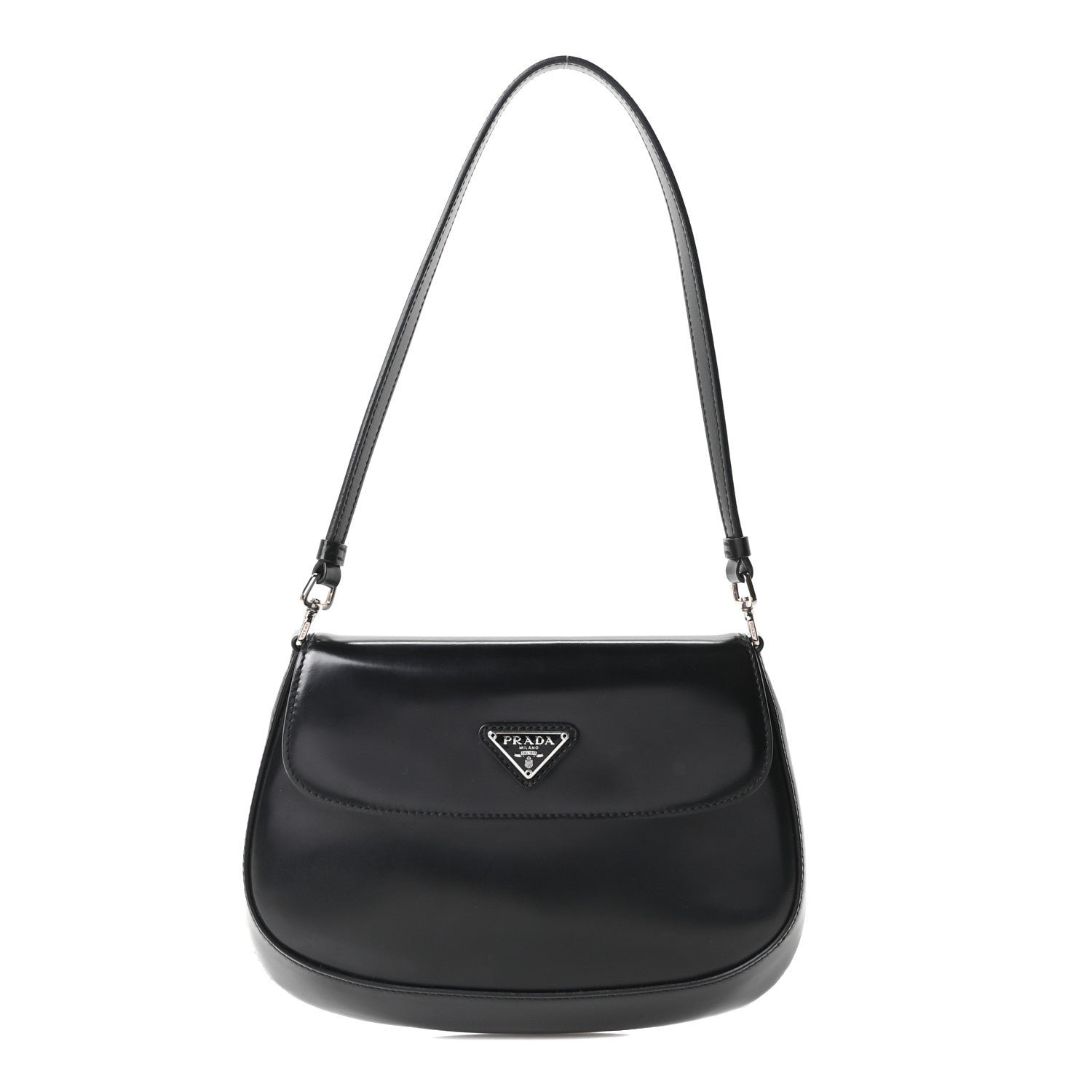 Prada Spazzolato Cleo Flap Shoulder Bag Black
