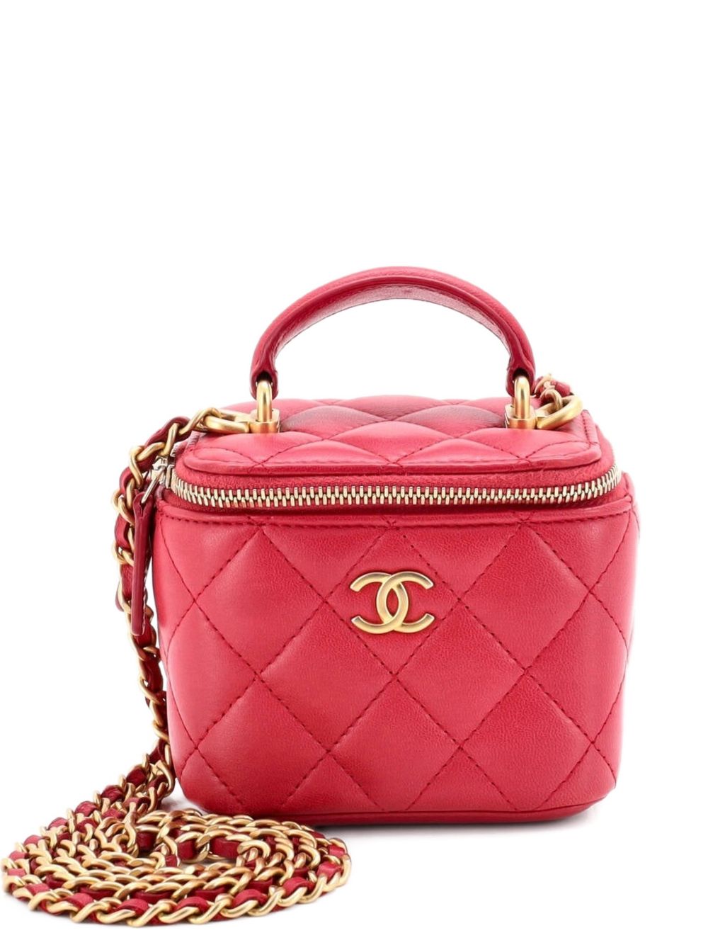 Classic Top Handle Vanity Case with Chain Quilted Lambskin Mini crossbody bag