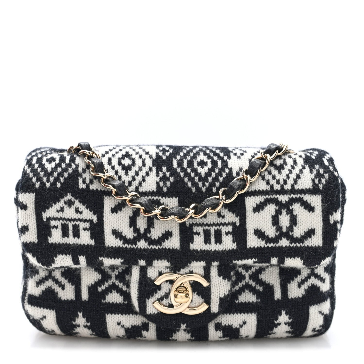 Chanel Cashmere Knit Coco Neige Flap Black White
