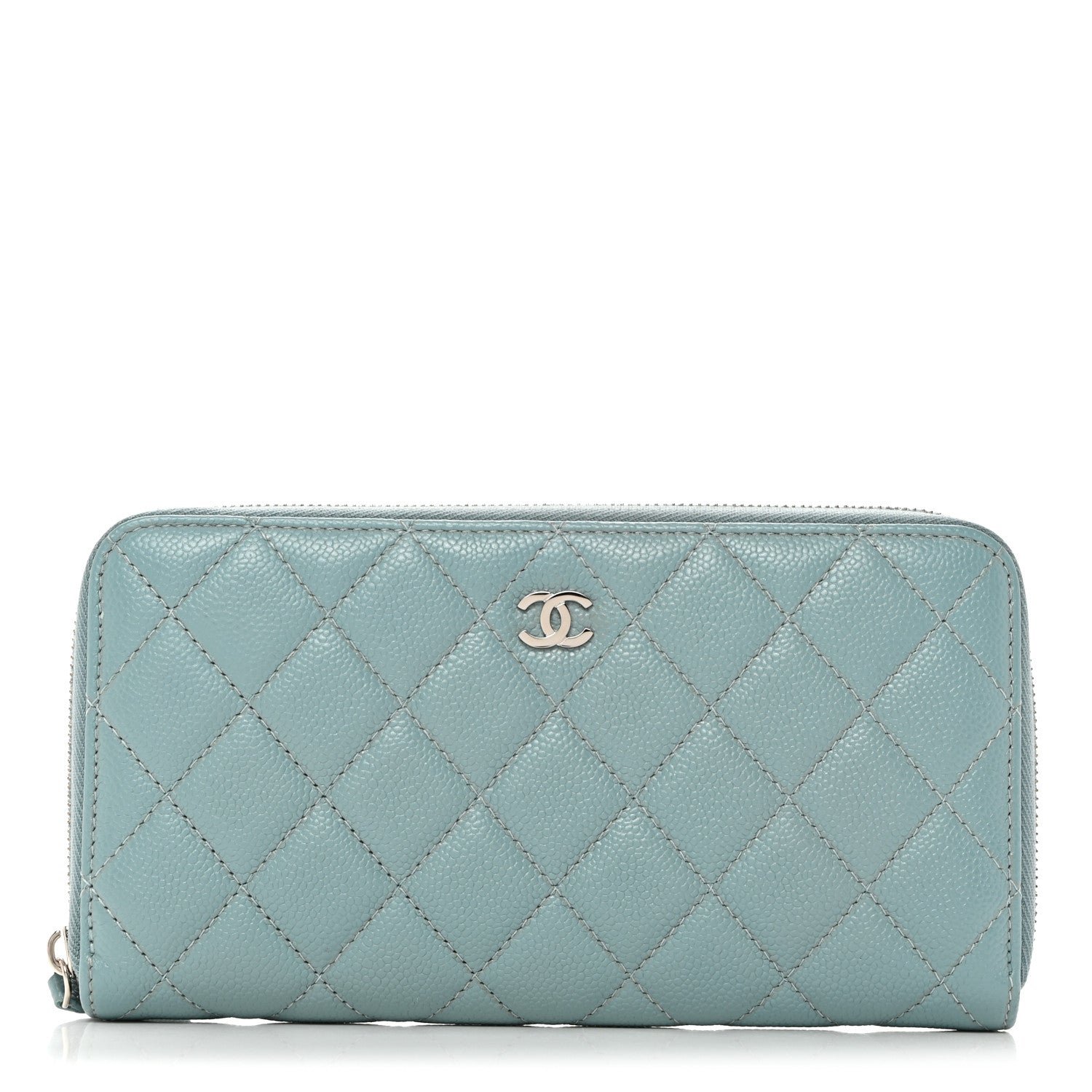 Chanel Caviar Quilted Large Gusset Zip Around Wallet Light Blue