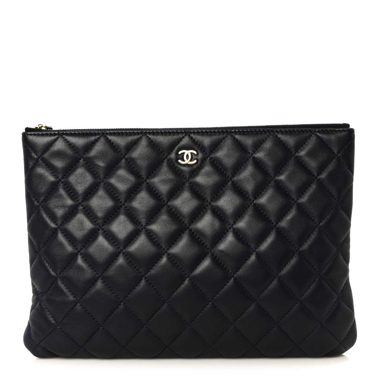 Chanel Lambskin Quilted Medium Cosmetic Case Navy Blue