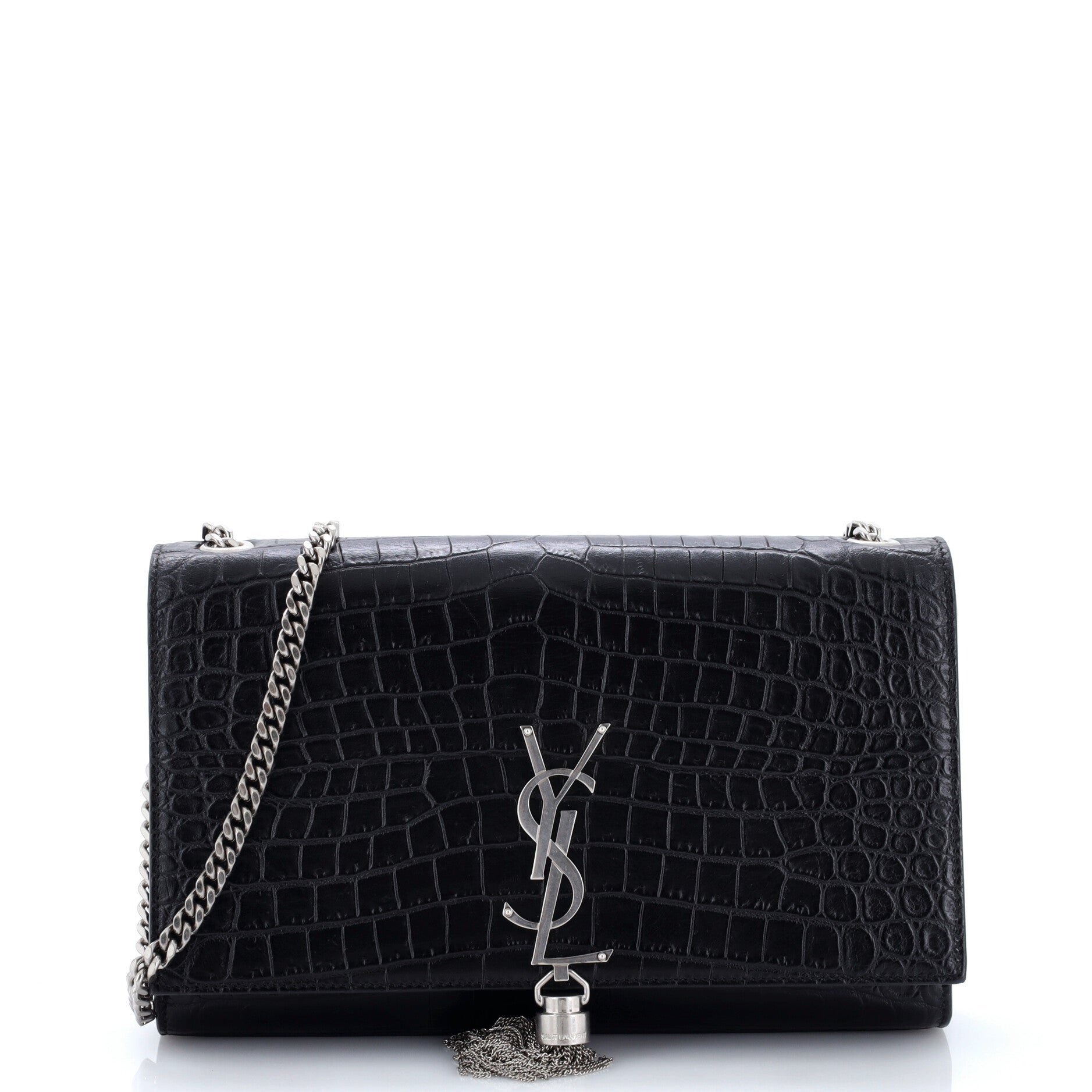 Classic Monogram Tassel Crossbody Bag Crocodile Embossed Leather Medium