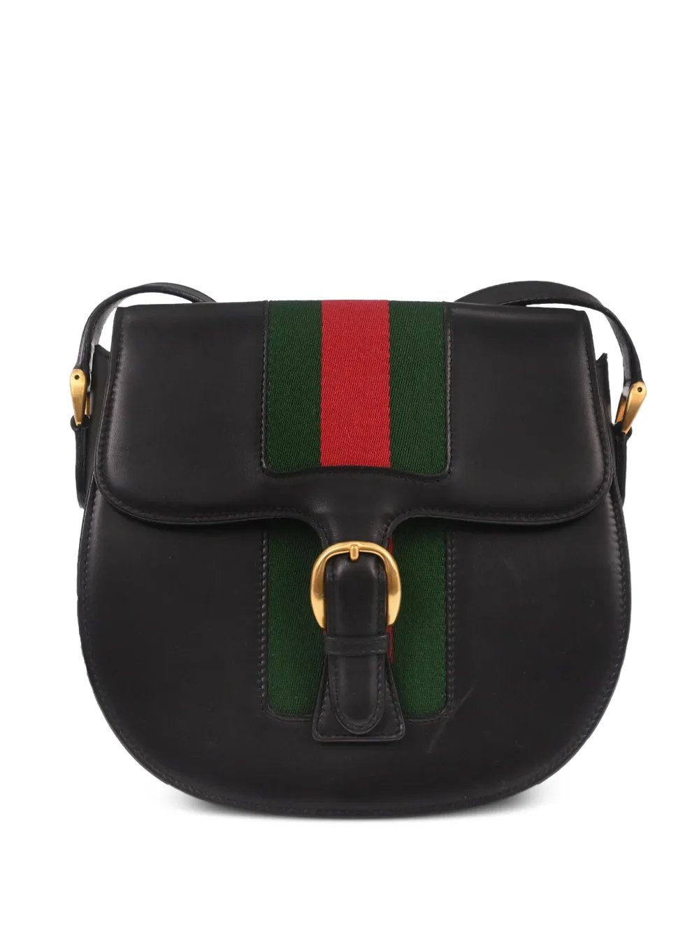 1990-2000s Web-stripe buckle-detail leather crossbody bag