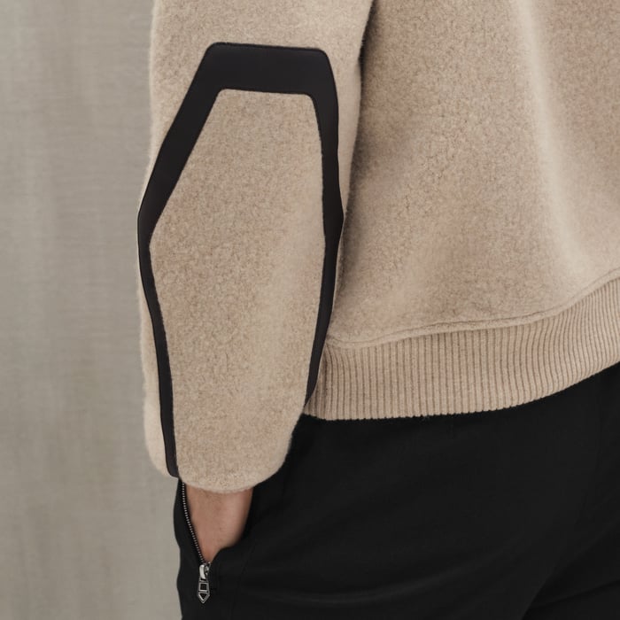Sable Full-zip Sweater With Leather Detail