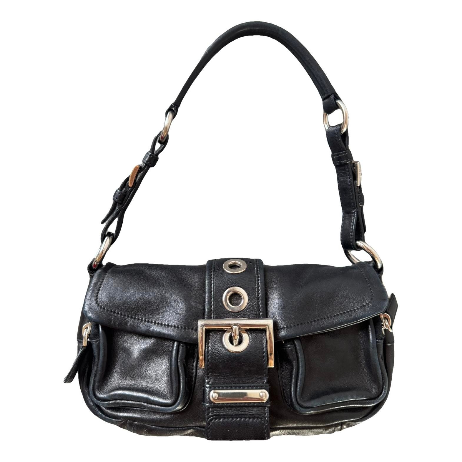 Buckle leather handbag