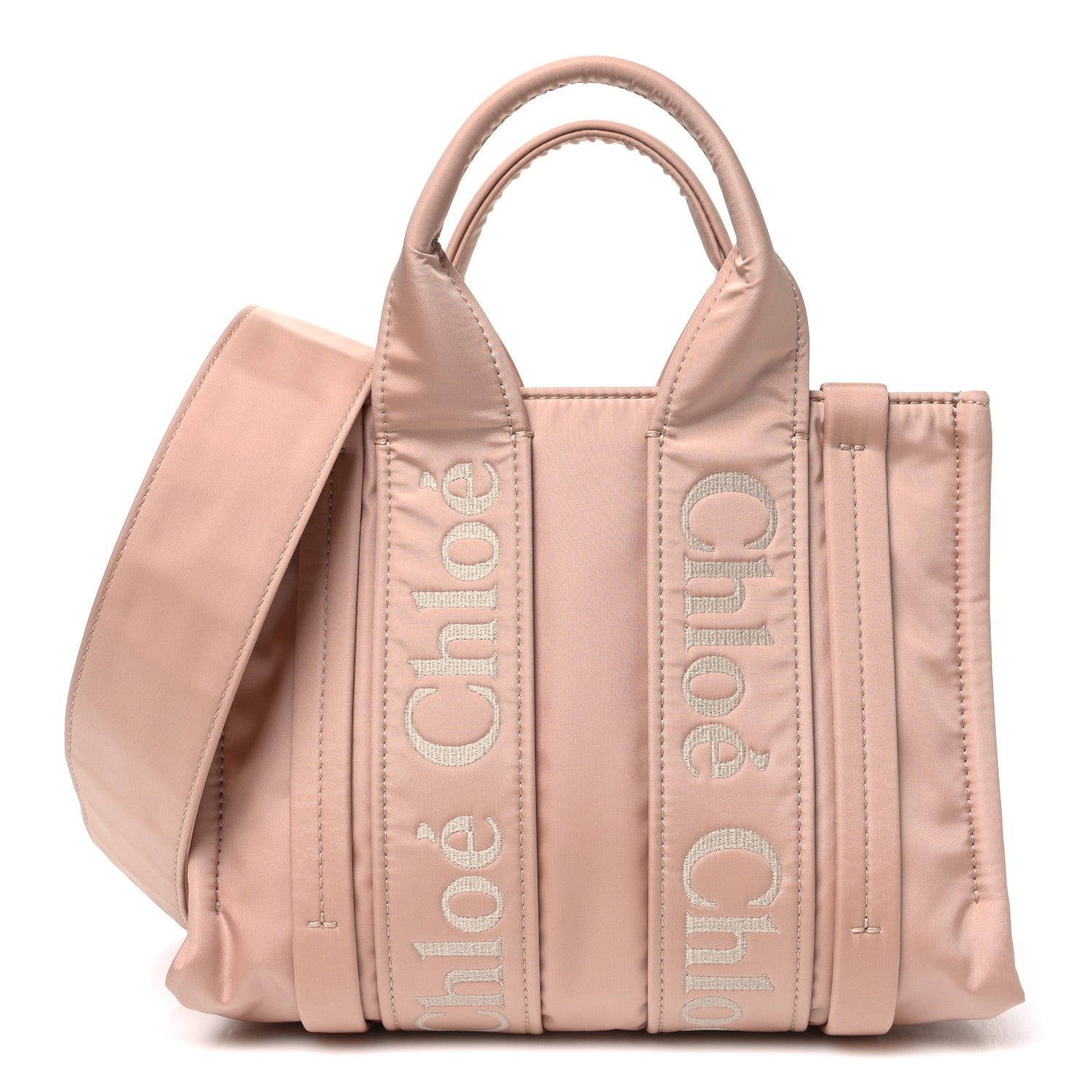 Chloe Nylon Small Woody Tote Rose Dust