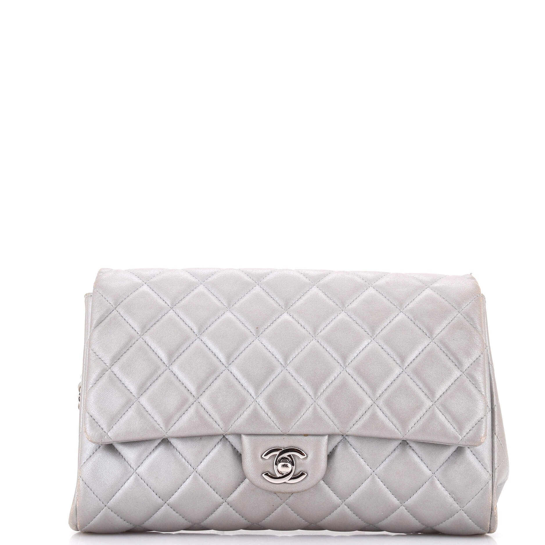 Clutch with Chain Quilted Lambskin
