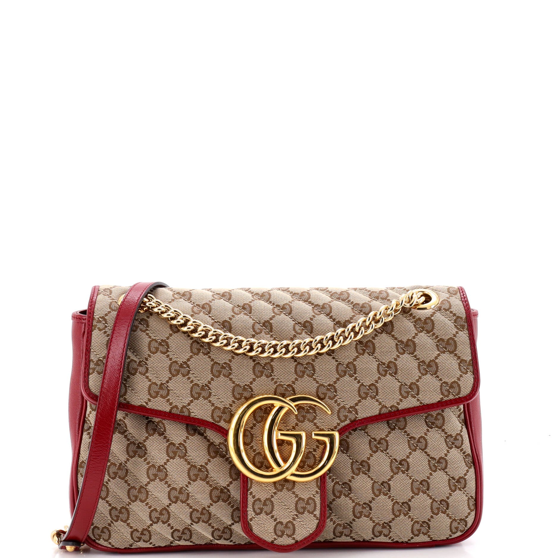 GG Marmont Flap Bag Diagonal Quilted GG Canvas with Leather Medium