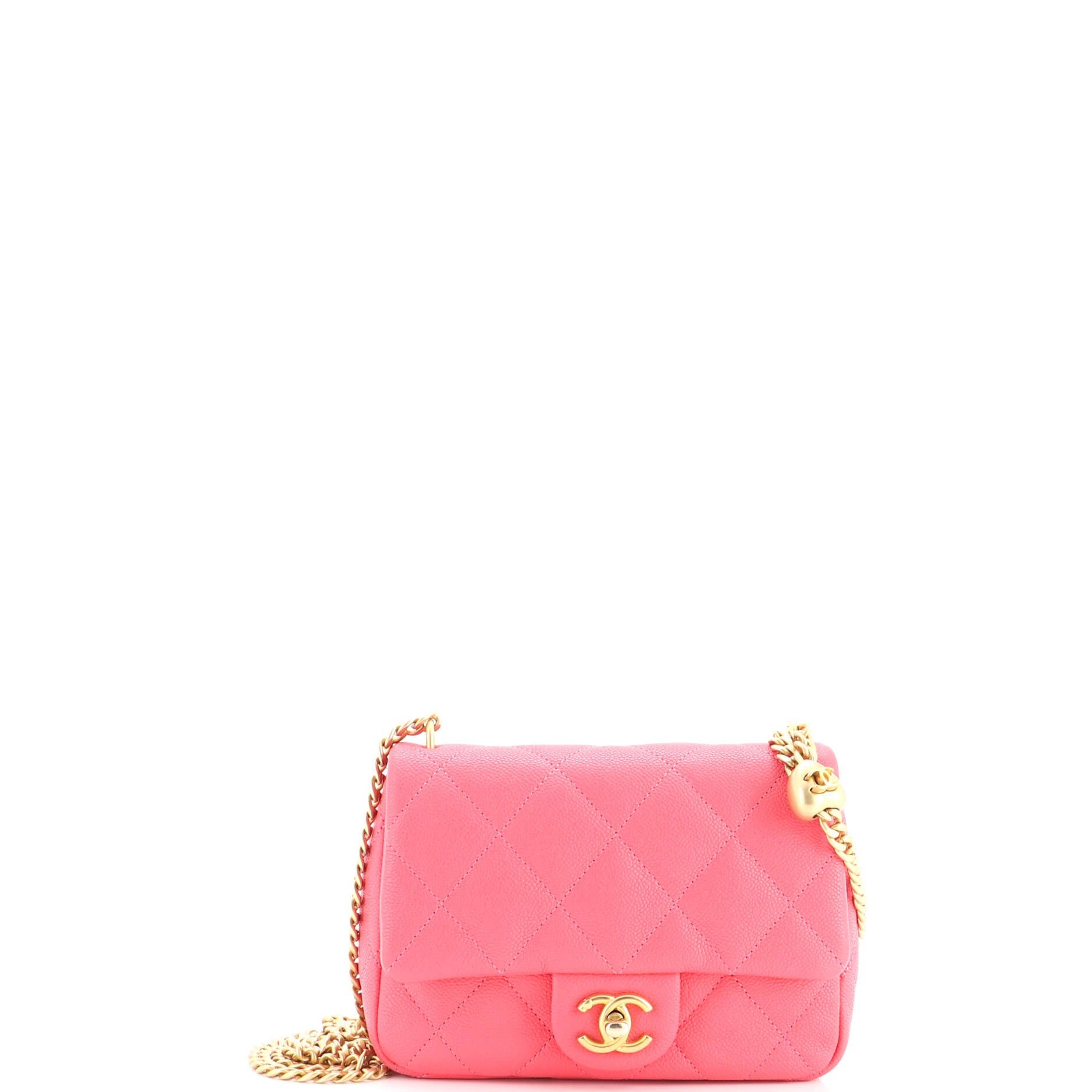 Sweet Heart Chain Flap Bag Quilted Caviar Mini