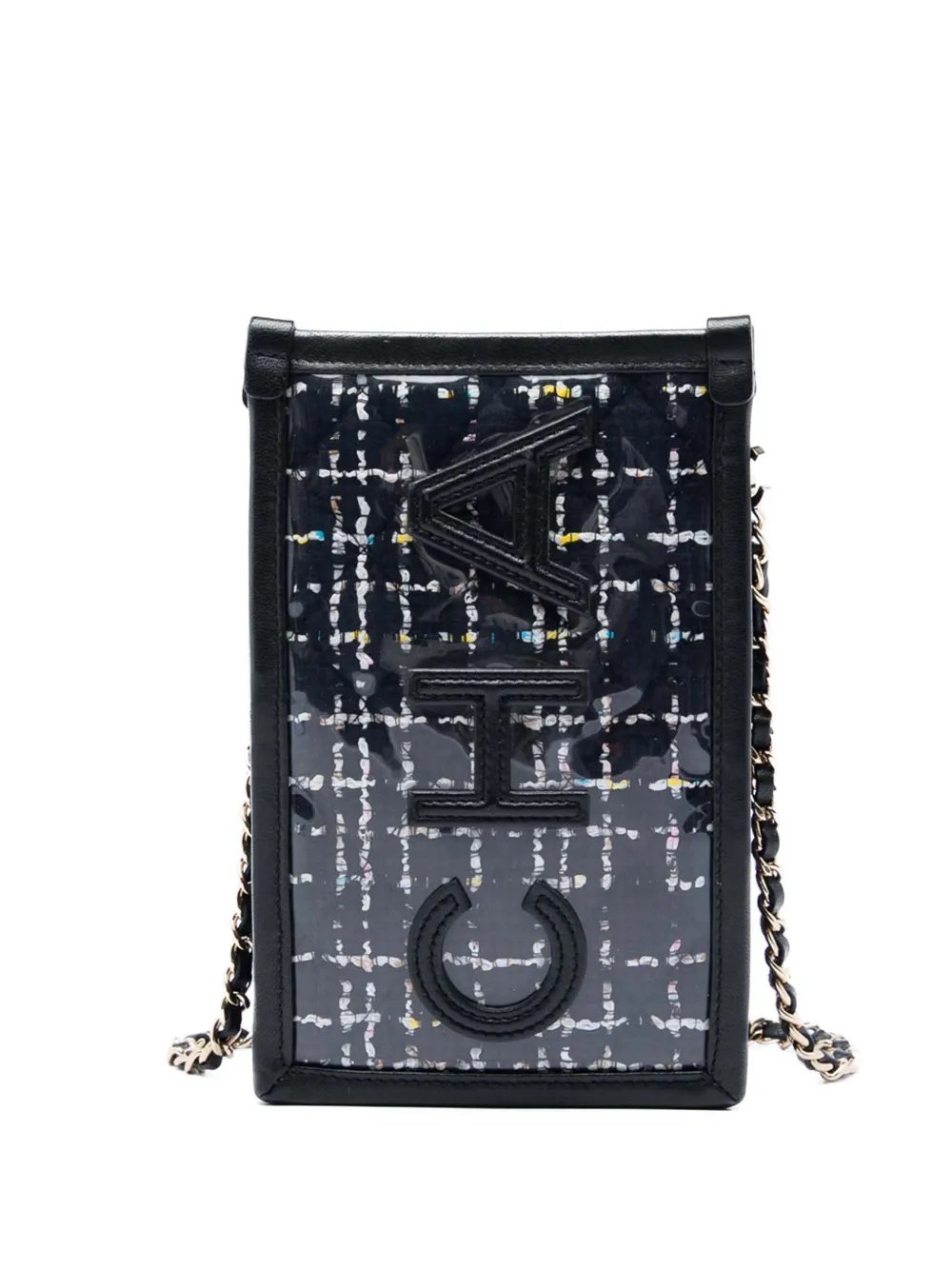 2019 Tweed and PVC Phone Pouch with Chain crossbody bag