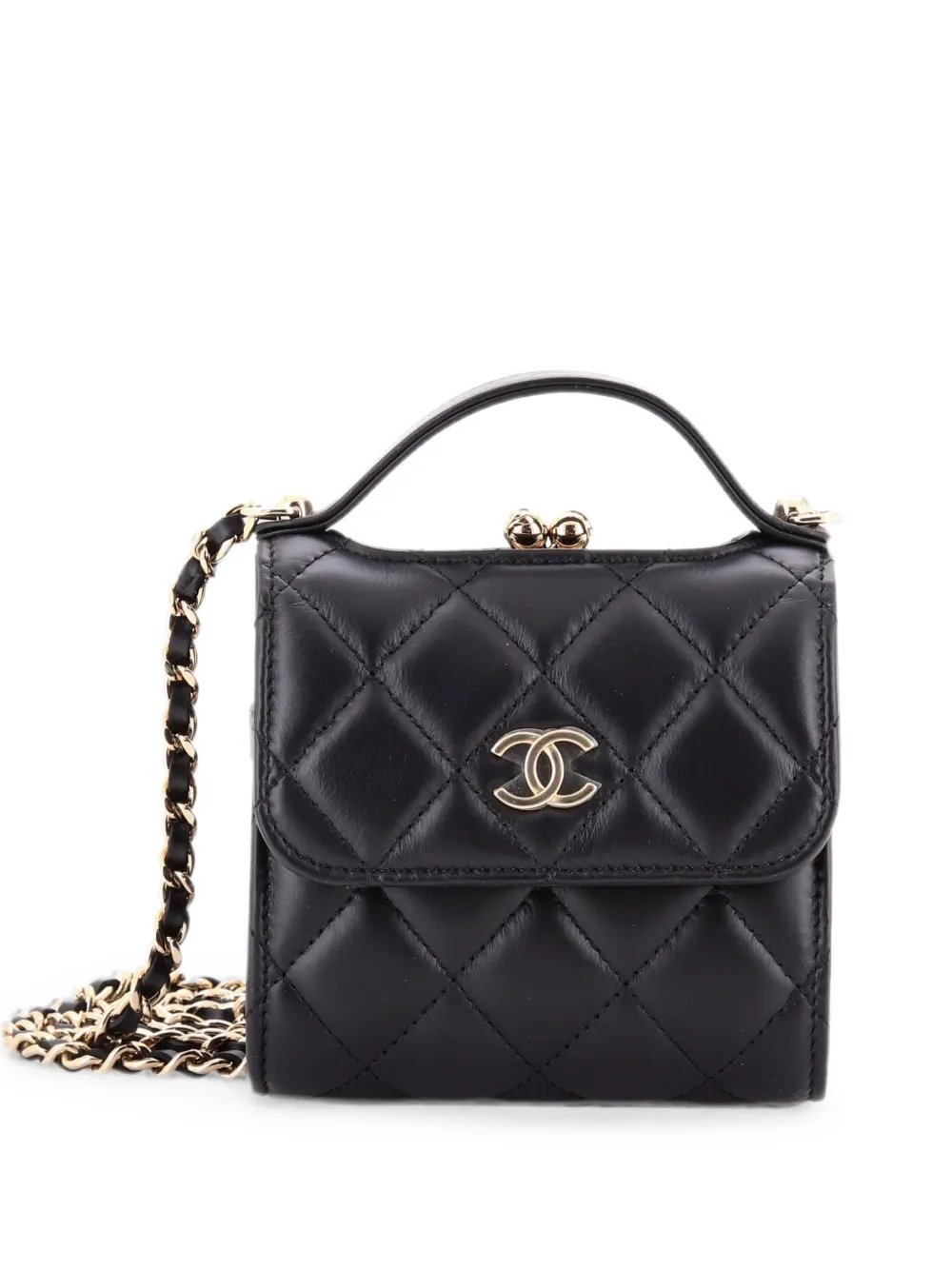 CC Kisslock Frame Top Handle Clutch with Chain Quilted Lambskin Mini shoulder bag