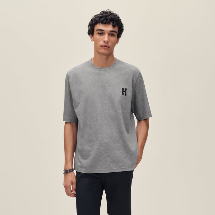 Gris "H'Cheval" T-shirt With Leather Detail