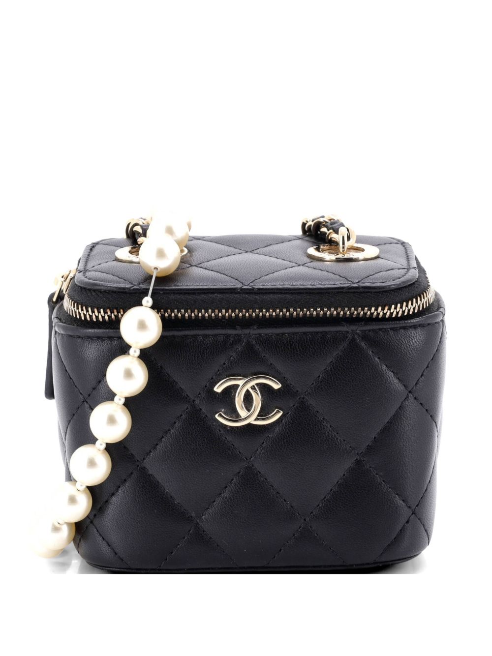 Vanity Case with Pearl Chain Quilted Lambskin Mini clutch bag