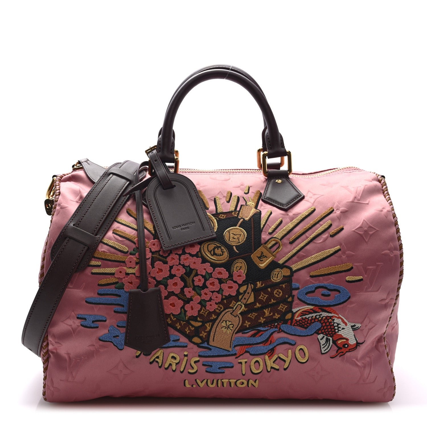 Louis Vuitton Satin Monogram Embroidered Speedy P9 Bandouliere 40 Dark Pink