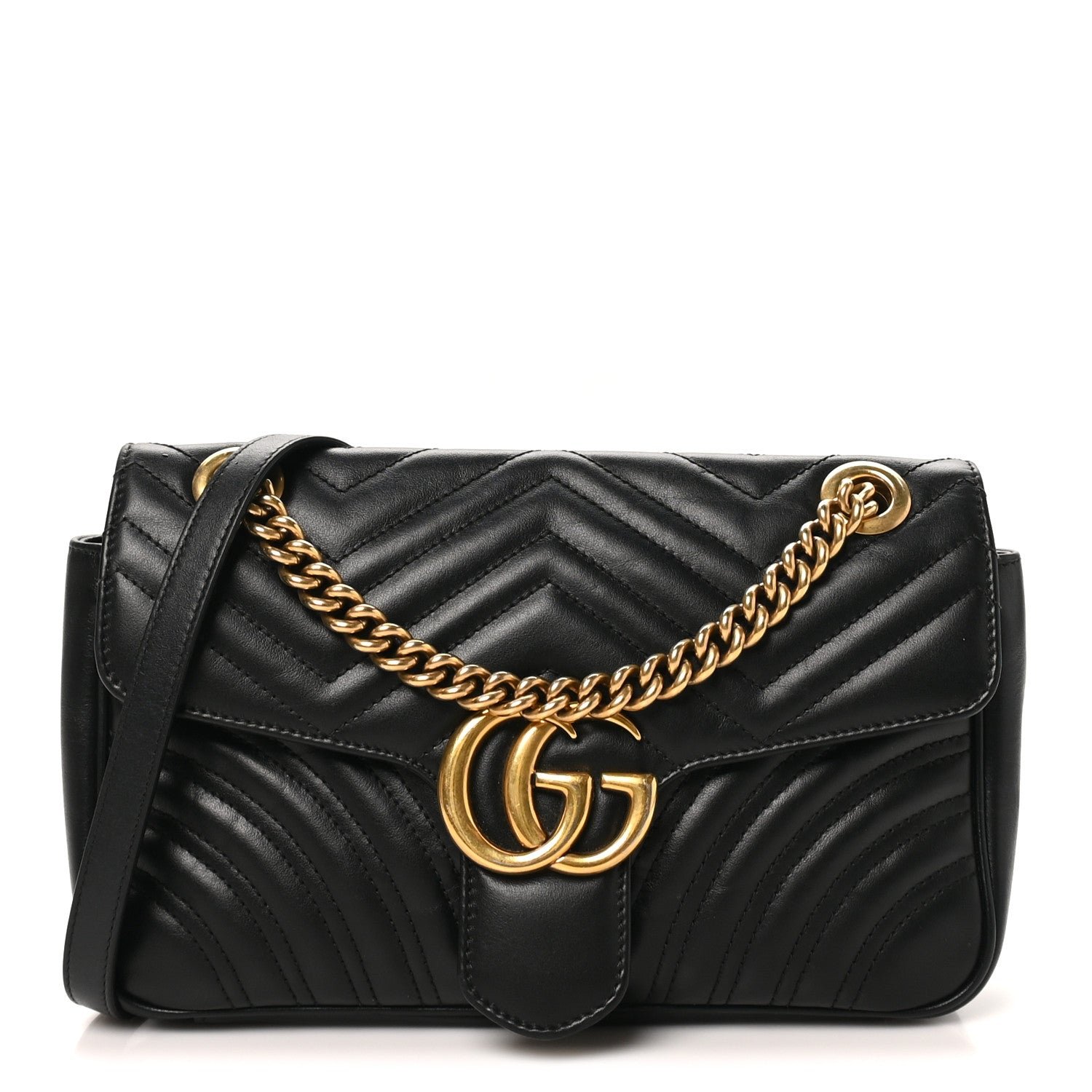 Gucci Calfskin Matelasse Small GG Marmont Shoulder Bag Black
