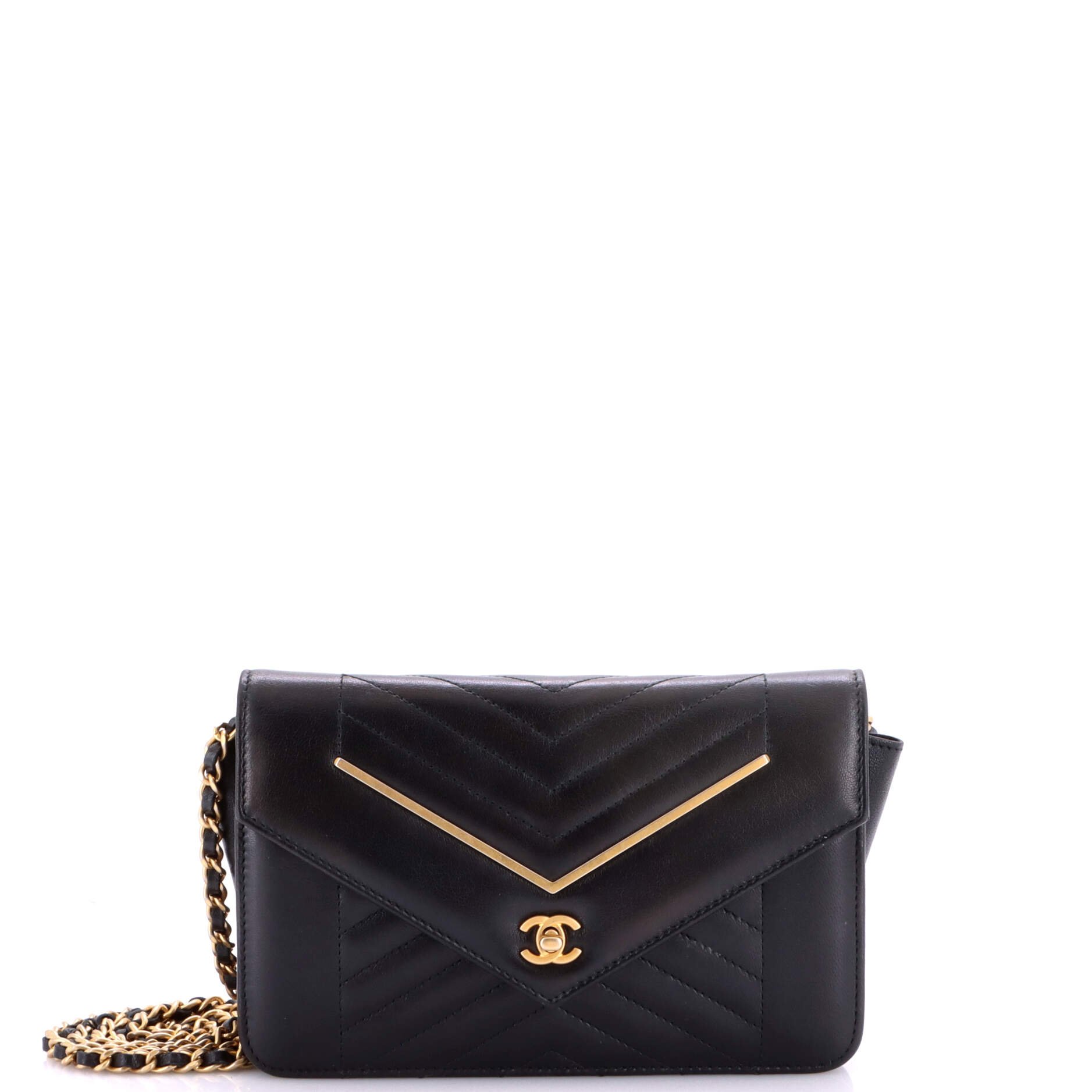 Reversed Wallet on Chain Chevron Lambskin
