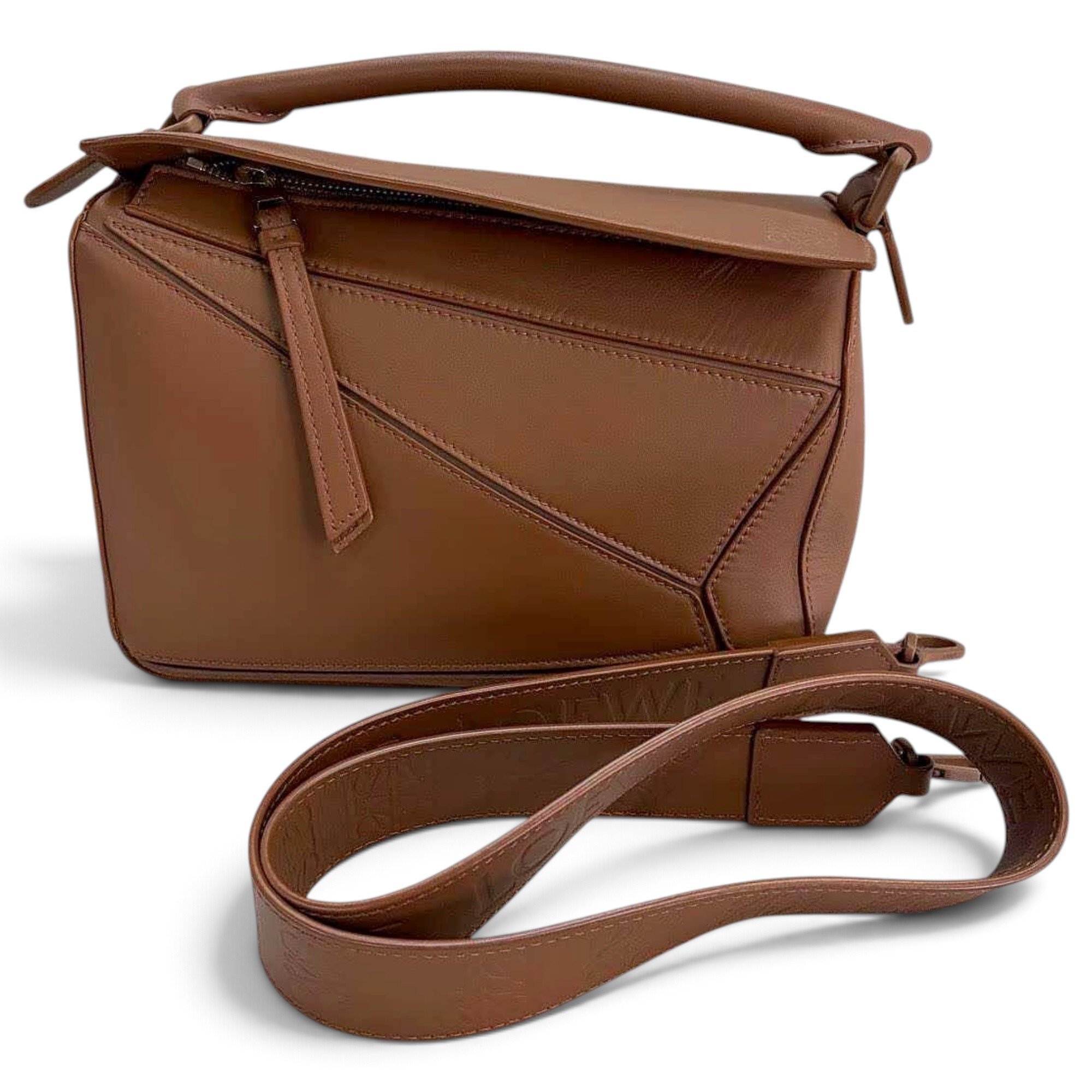 Puzzle leather handbag