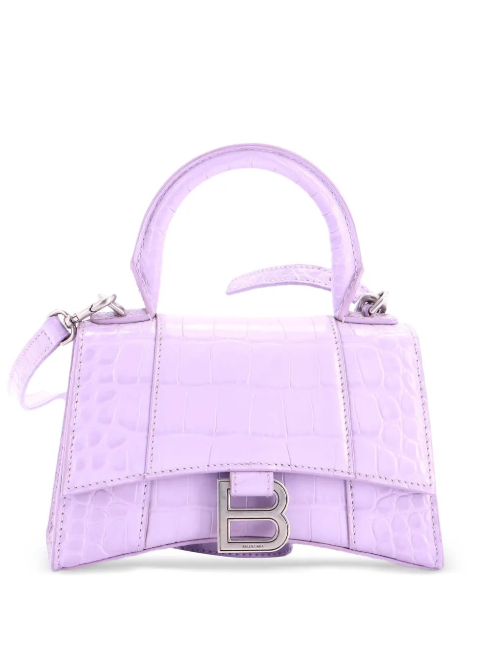 Hourglass Top Handle Bag Crocodile Embossed Leather XS satchel