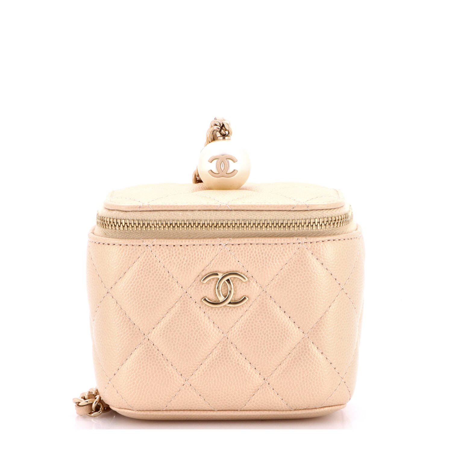 Classic Pearl Vanity Case with Chain Quilted Caviar Mini