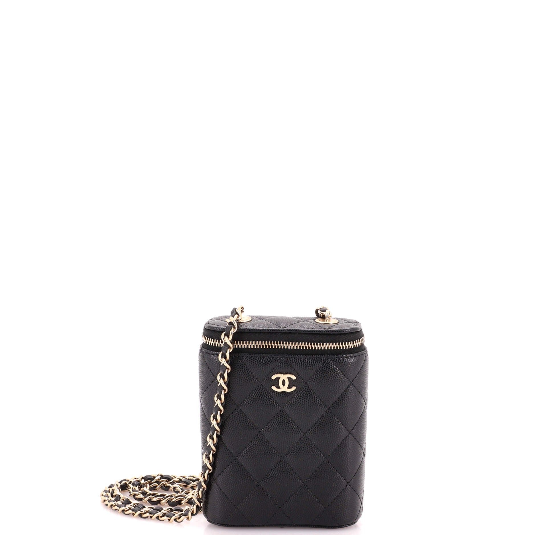 Vertical Classic Vanity Case with Chain Quilted Caviar Small