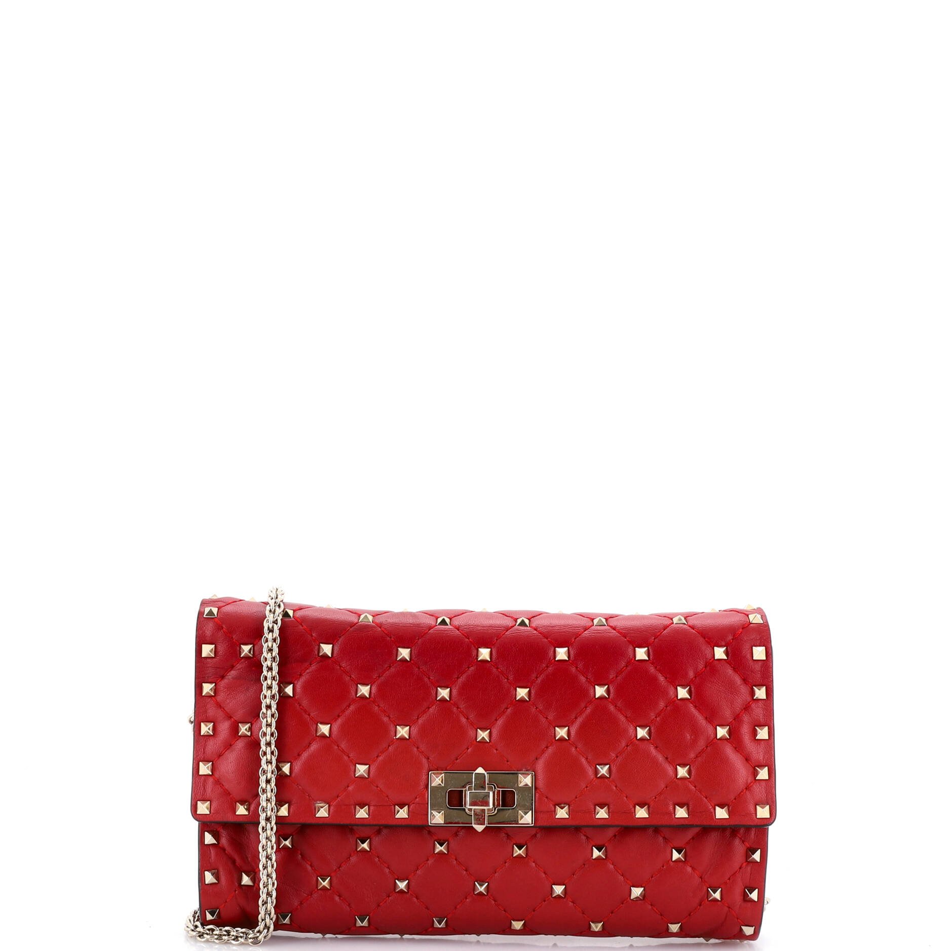 Rockstud Spike Wallet on Chain Quilted Leather Small