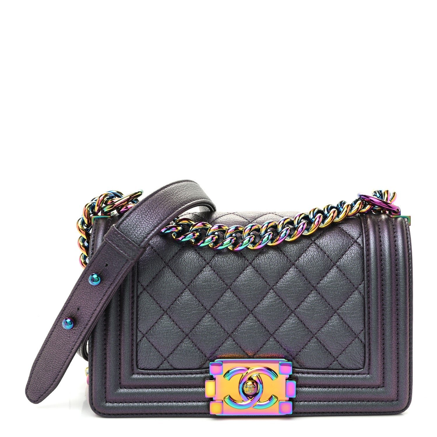 Chanel Iridescent Goatskin Quilted Small Boy Flap Purple