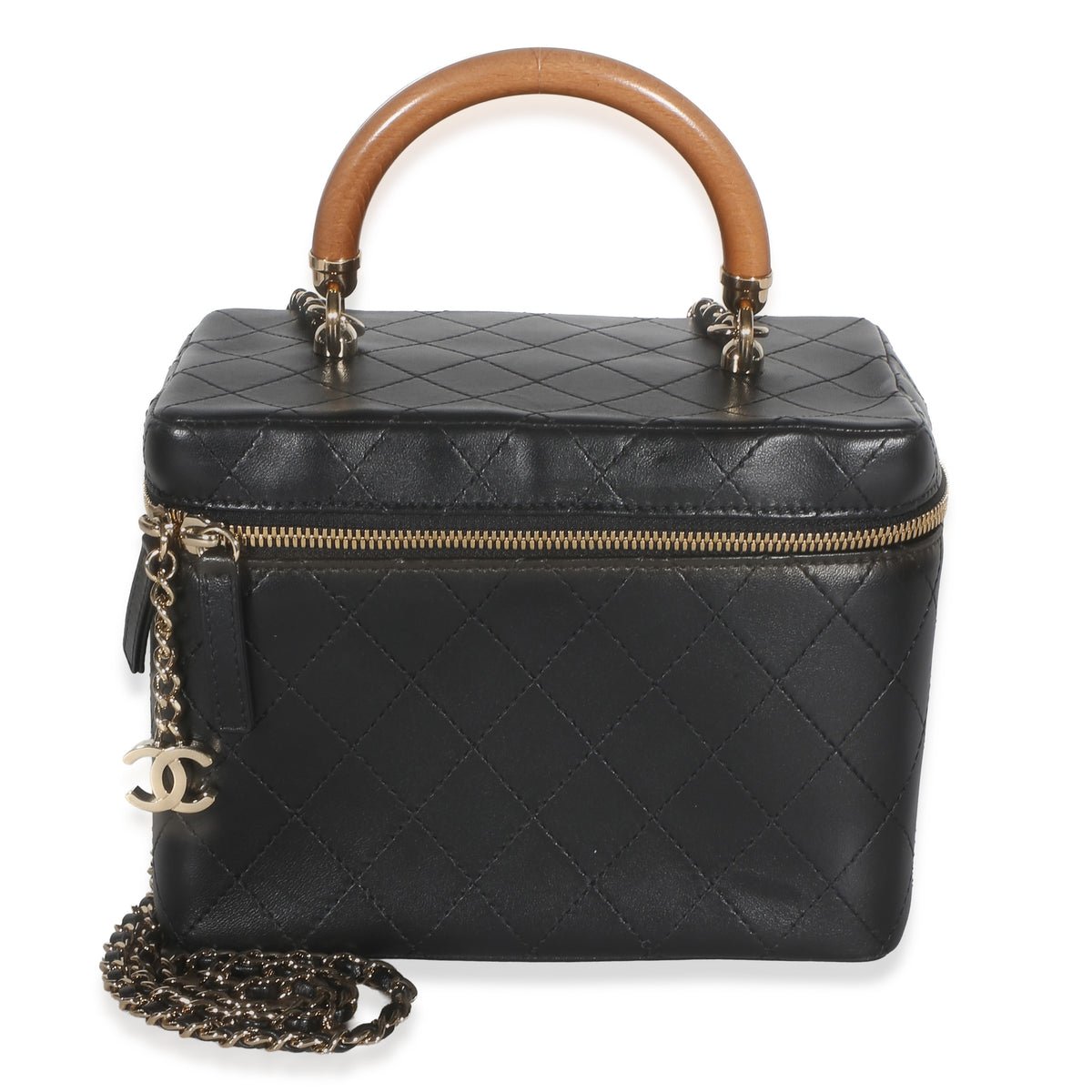 Black Flat Quilted Lambskin Knock On Wood Large Vanity Case
