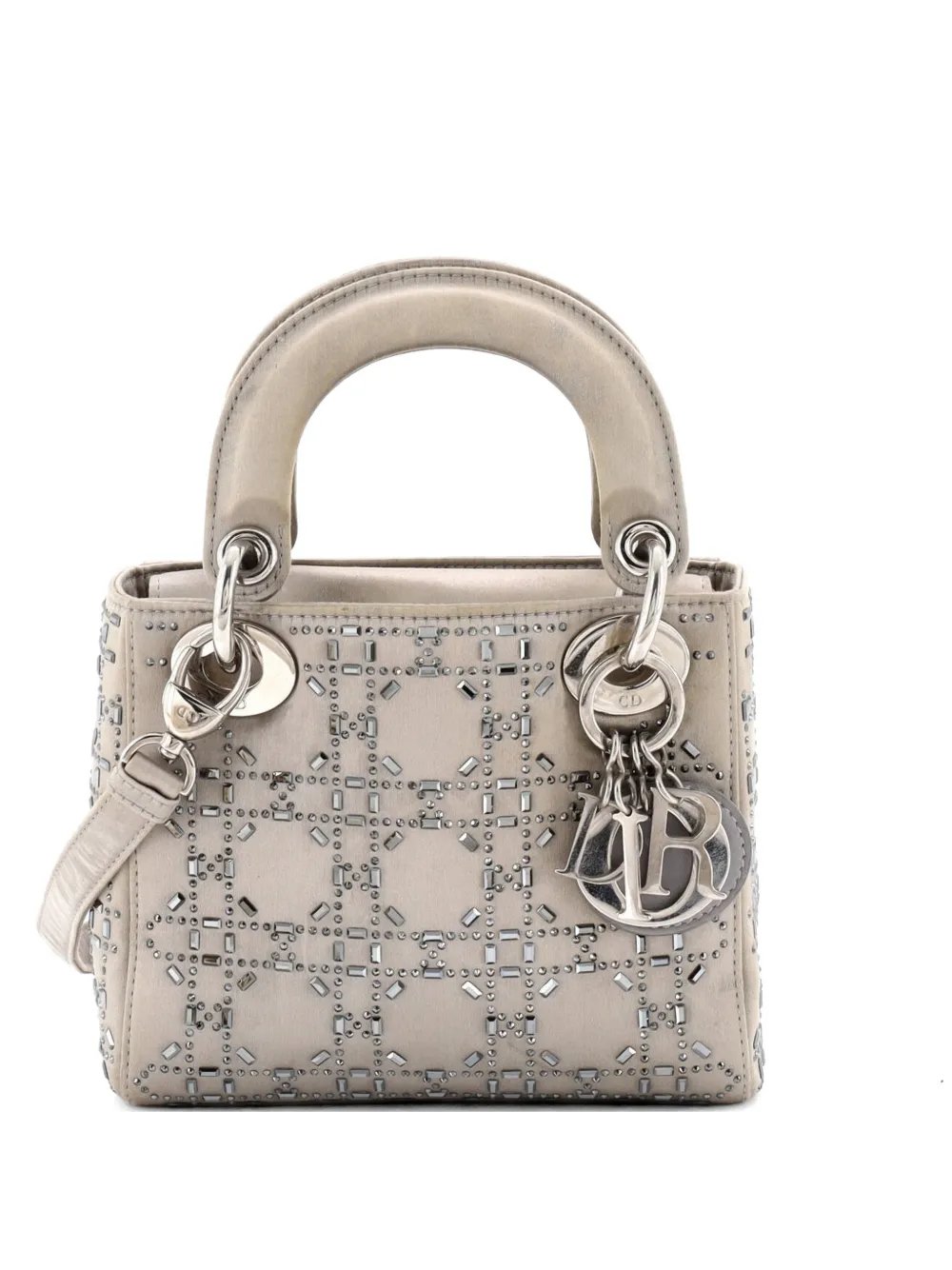 Lady Dior Bag Crystal Embellished Cannage Quilt Satin Mini satchel