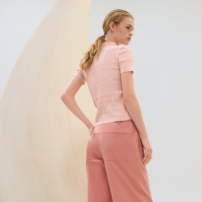 Rose Saline "Coaching" Short-sleeve Sweater