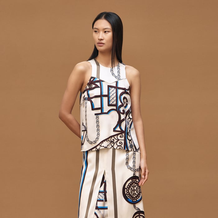 Blanc Céramique "l'Enseigne Du Sellier" Sleeveless Blouse