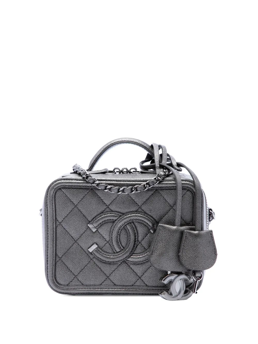 2018-2019 Small Metallic Caviar CC Filigree Vanity Case satchel