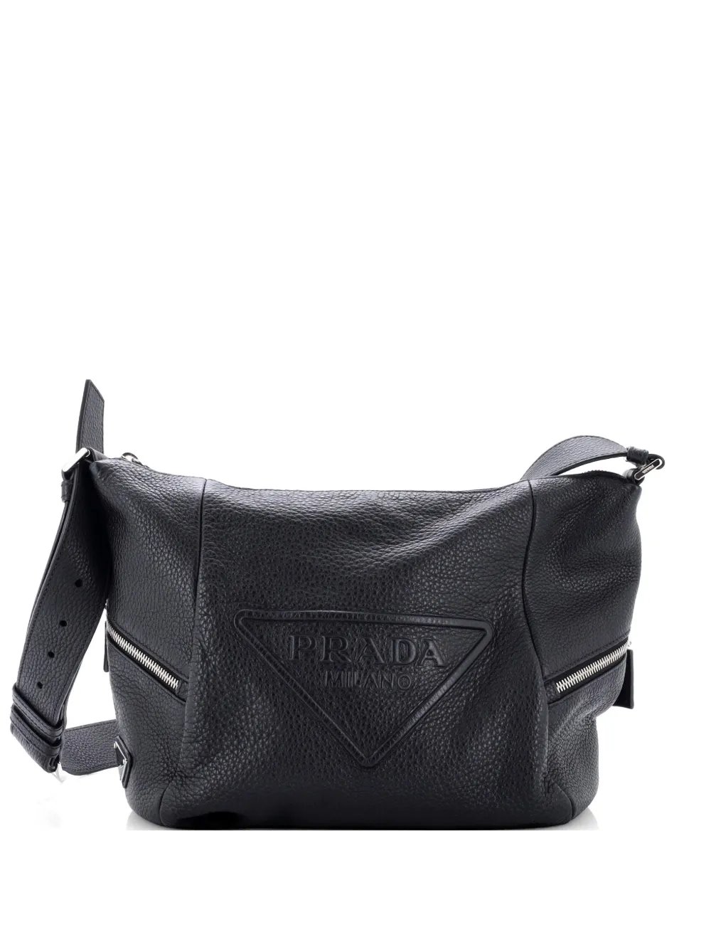Triangle Logo Embossed Side Zip Vitello Daino shoulder bag