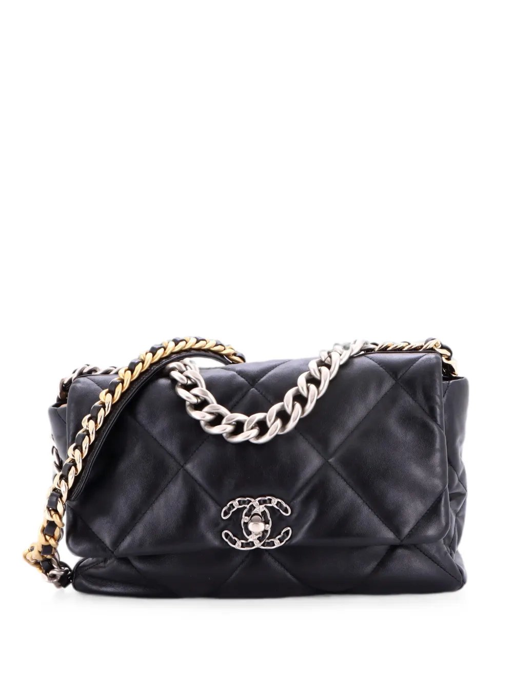 19 Flap Bag Quilted Shiny Crumpled Calfskin Large shoulder bag