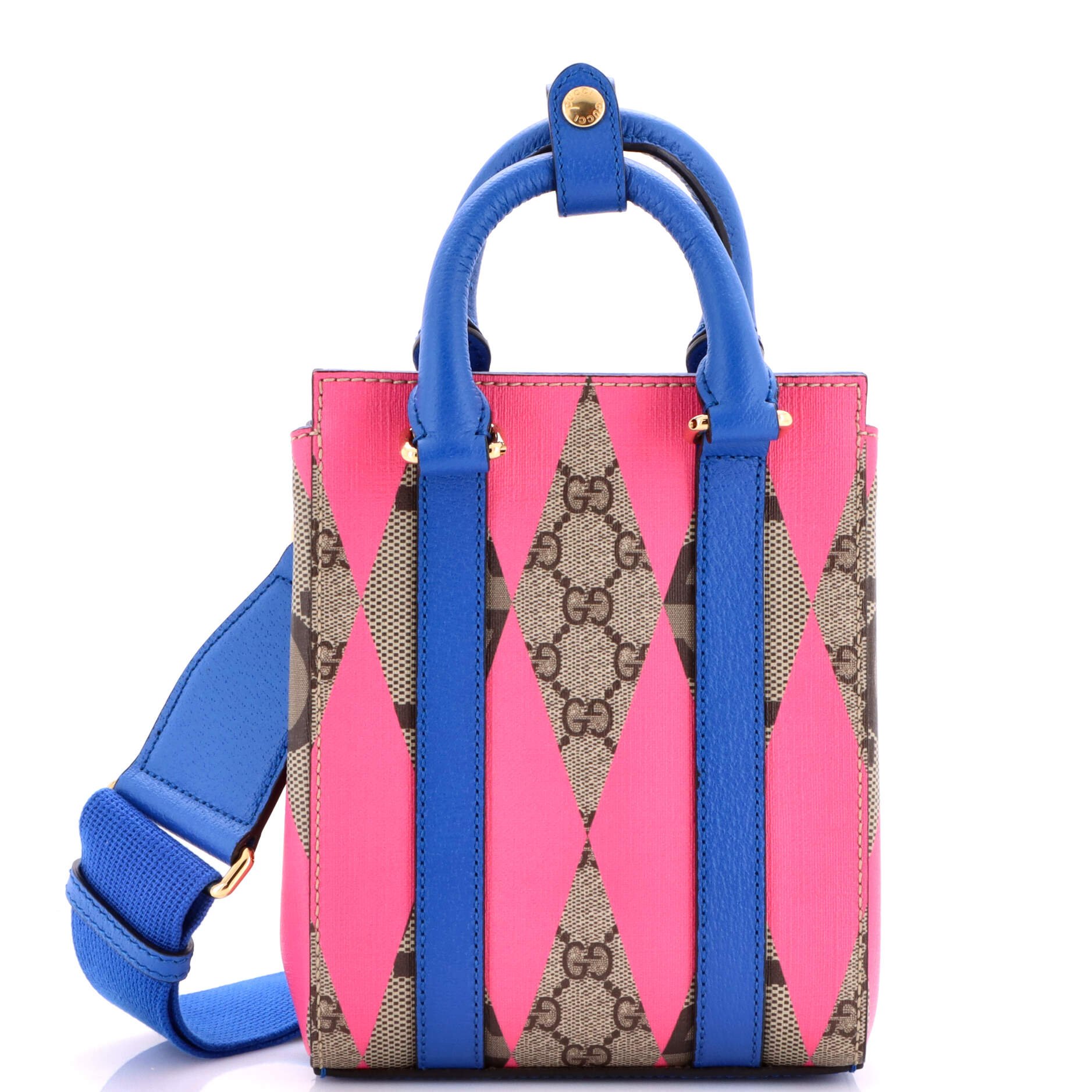 Gucci Convertible Open Tote Rhombus GG Coated Canvas with Leather Mini