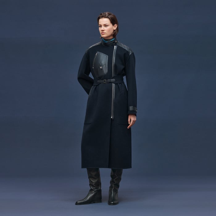Bleu Noir Long Mixed Materials Cashmere Coat