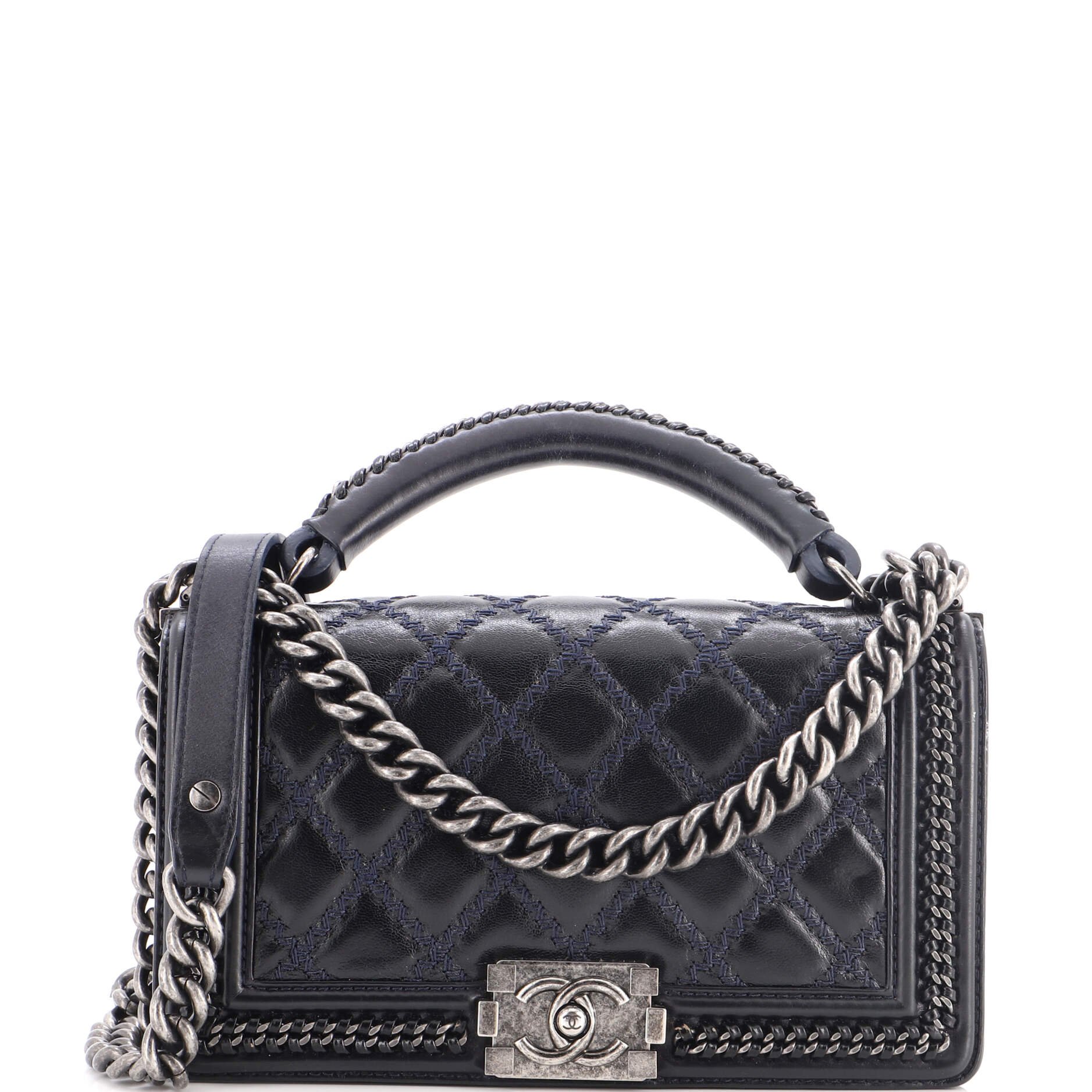 Chanel Paris-Salzburg Chain Handle Boy Flap Bag Quilted Lambskin Old Medium