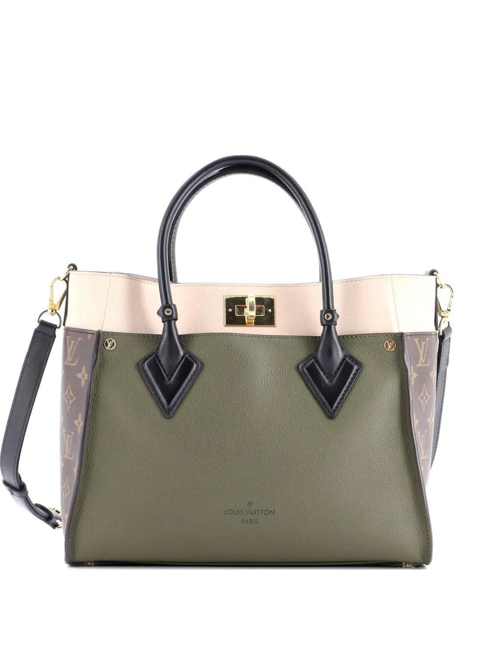 On My Side Leather with Monogram Canvas MM tote bag