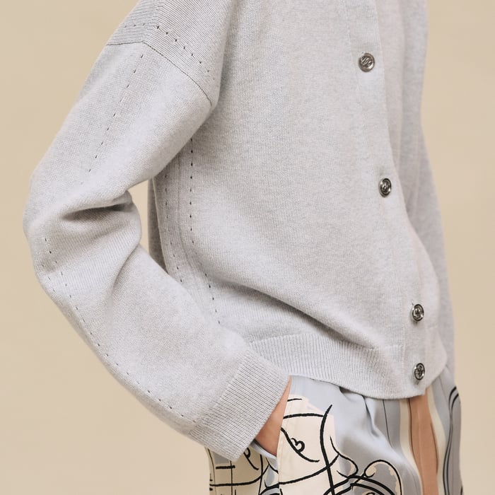 Gris Pervenche Cashmere Long-sleeve Cardigan