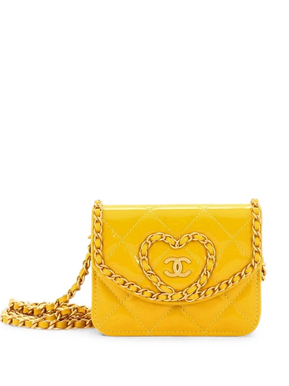 Heart Chain Flap Bag Quilted Patent Mini crossbody bag